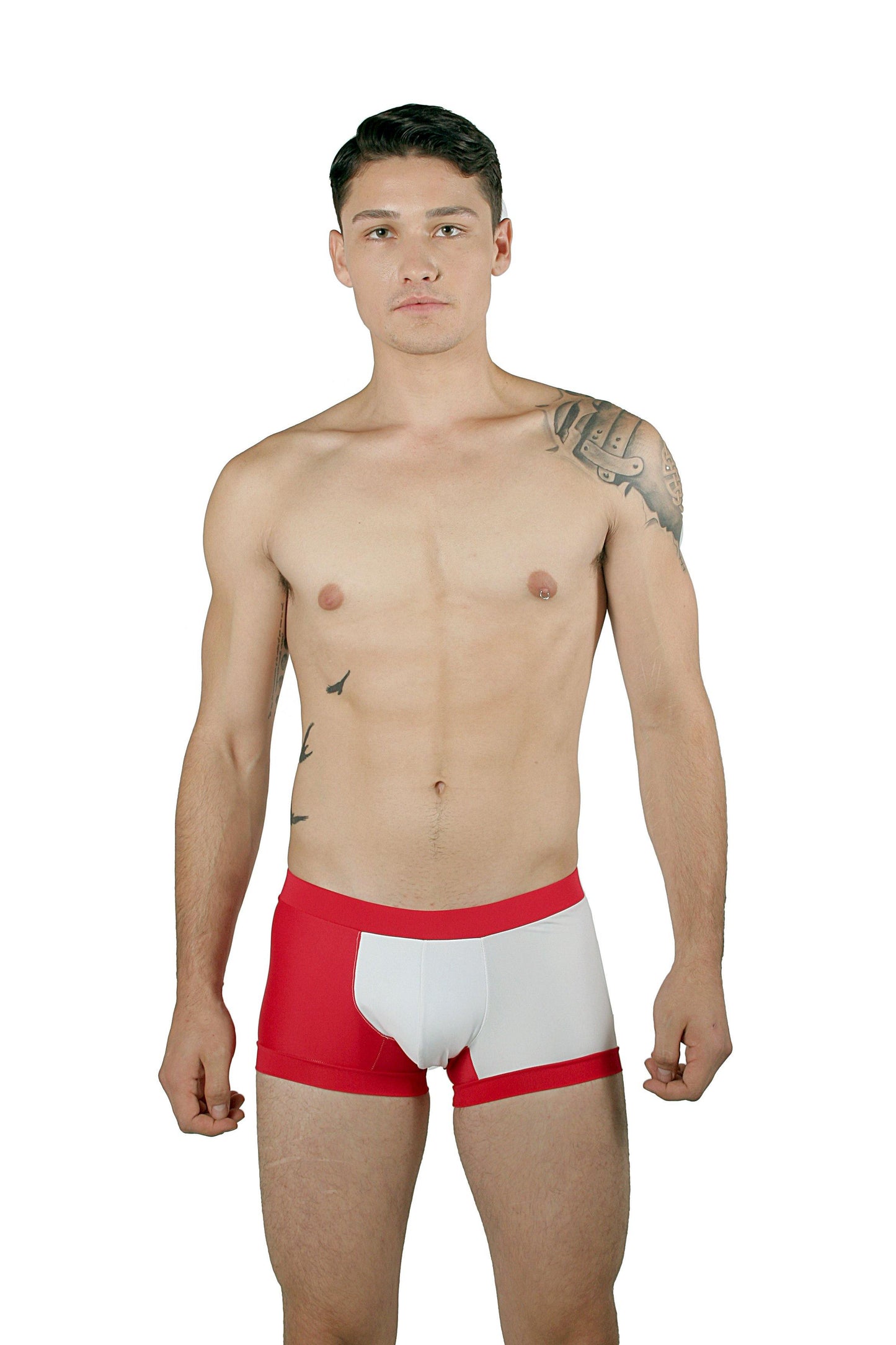 CA0001 - Traje de Baño Short Blanco/Rojo - AlexandersKing Underwear