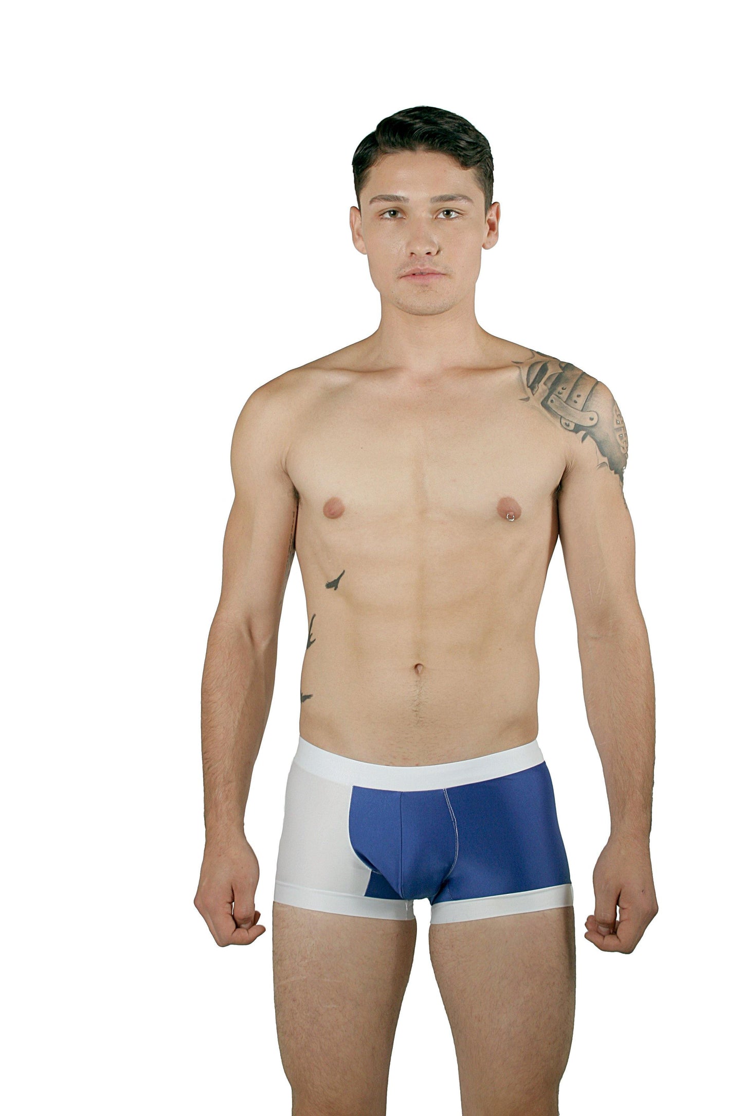 CA0003 - Traje de Baño Short Blanco/Azul Rey - AlexandersKing Underwear
