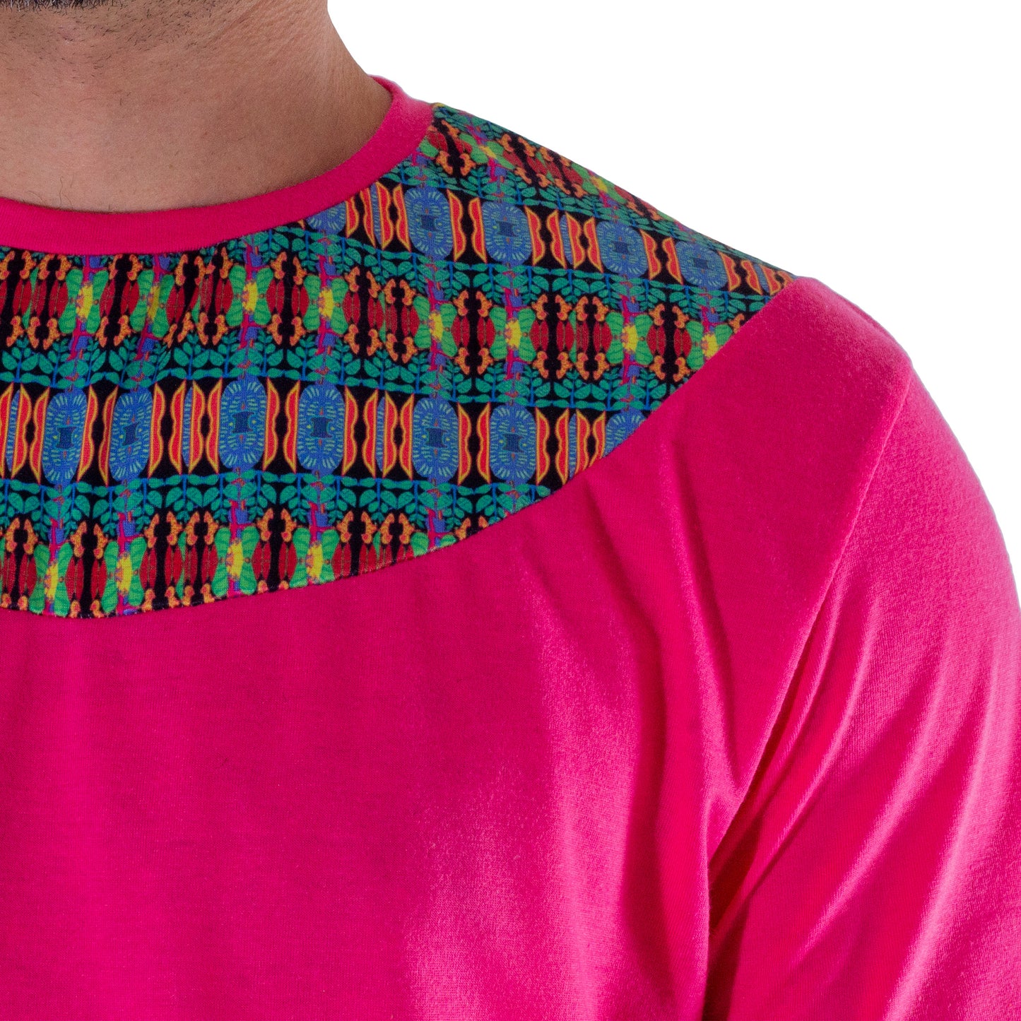 PA0001 Playera Azteca Fucsia con pechera estampado Celestun skinit