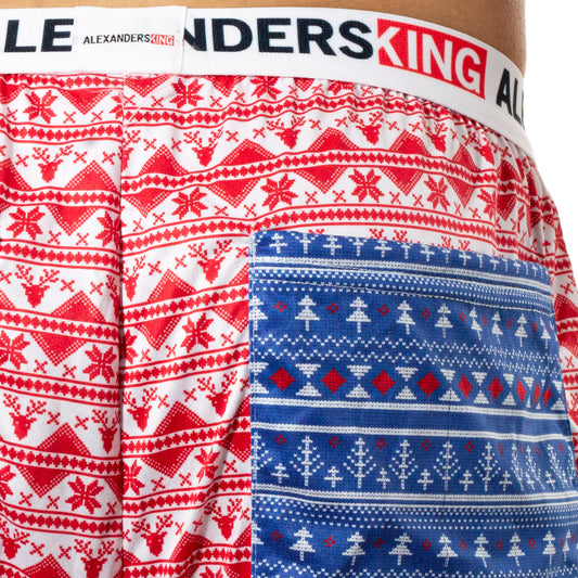 PJ0003 Sublimated Christmas reindeer pajama pants with red reindeer on white background white background