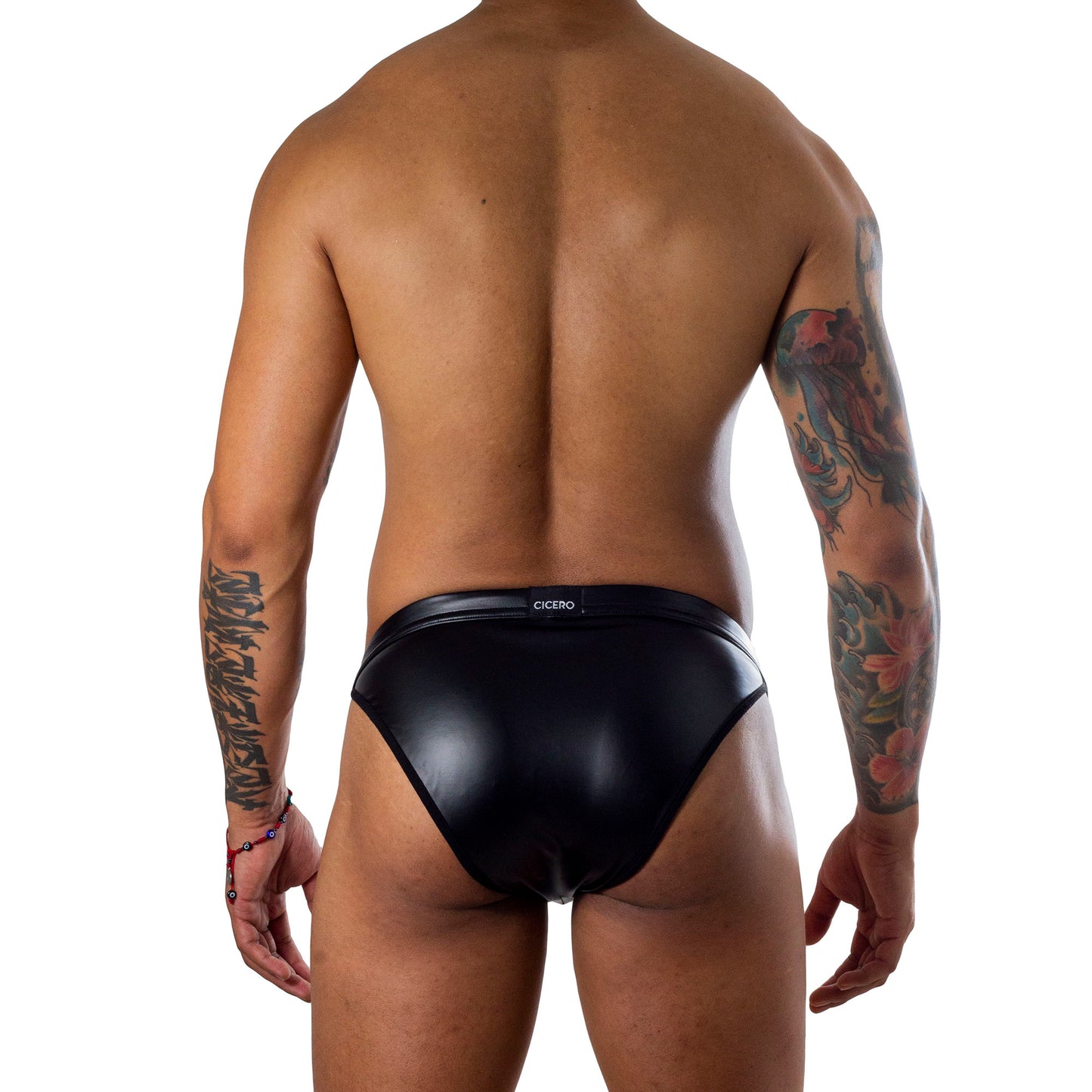 SB0022 Bondage Brief Black Vinyl Leather Bikini