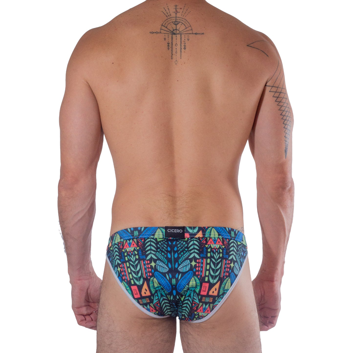 SB0024 Brief Bikini Ahau Dzilam Colorful Feather Print Sublimated Skinit