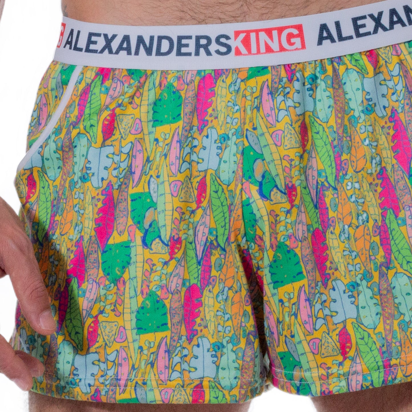 SJ0002 Boxer Short Ahau Tumbel estampados de figuras de hojas de colores fondo naranjas sublimado skinit