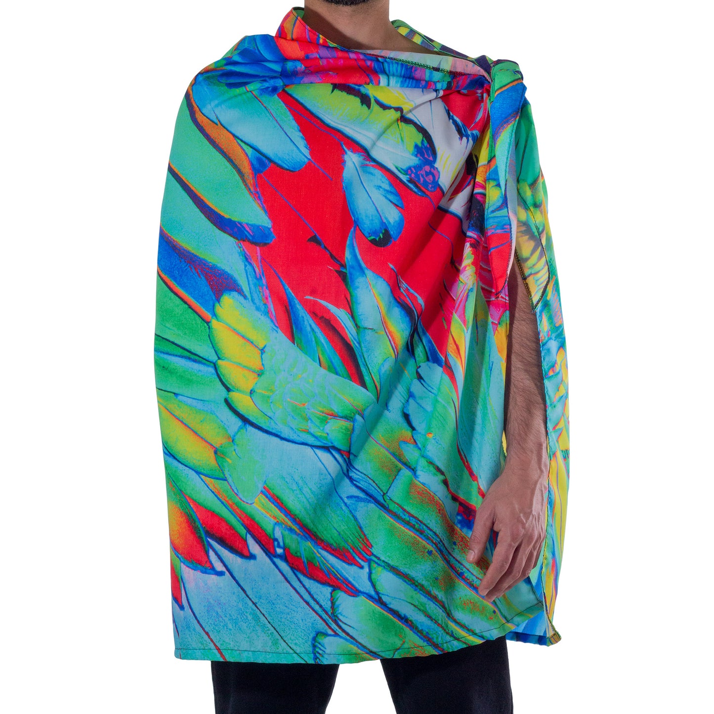 TM0002 Tematl Quetzal Patterned Poncho with Feathers skinit