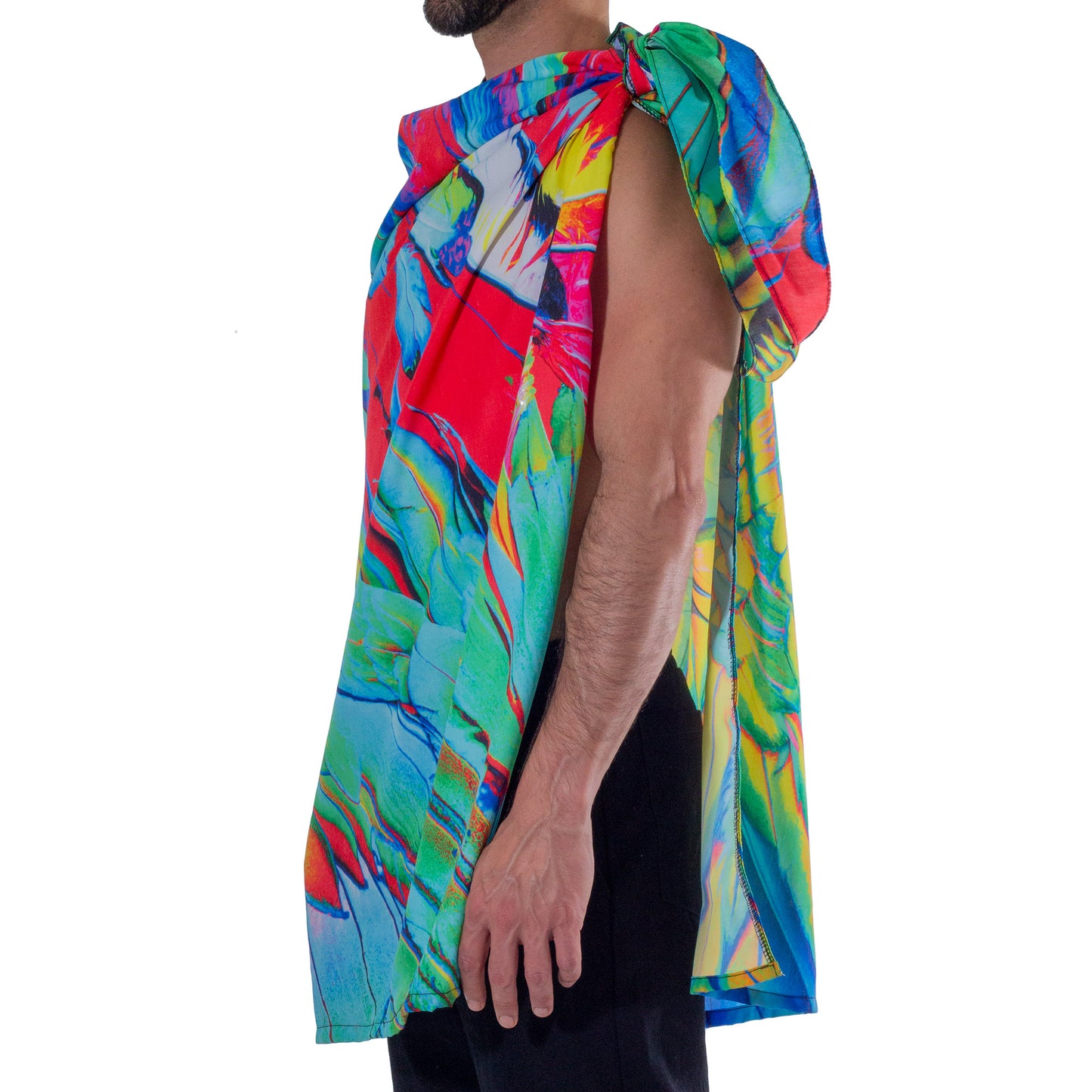 TM0002 Tematl Quetzal Patterned Poncho with Feathers skinit
