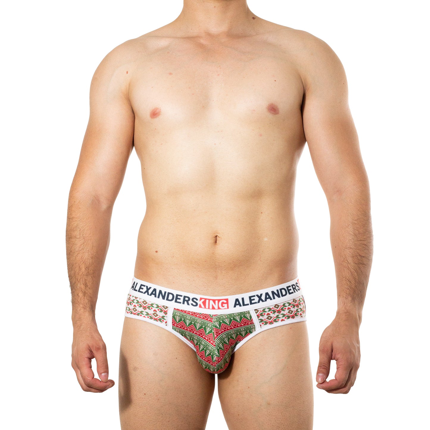 TP0292 Brief Guirnalda coqueta estampado Pinos Verdes y rojo fondo beige skinit