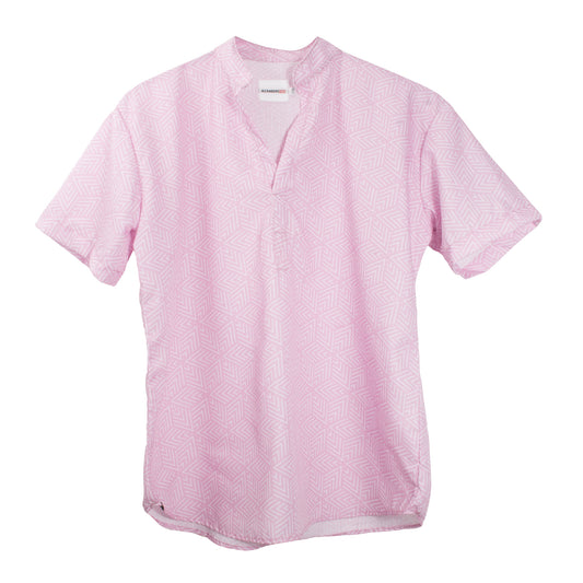 CC0012 Camisa Casual Cuello Mao Coloradas manga corta Rosa con Blanco