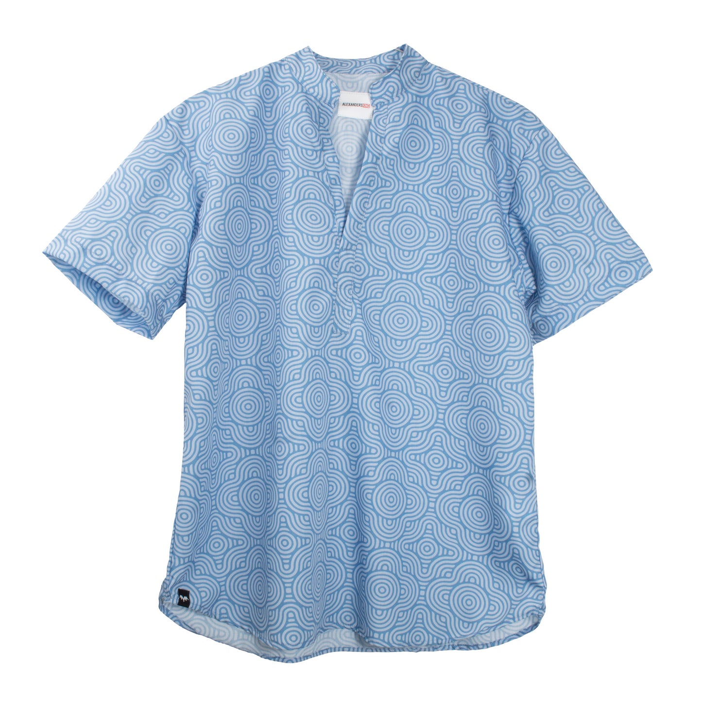 CC0013 Camisa Casual Cuello Mao Arrecifes manga corta Azul con Blanco