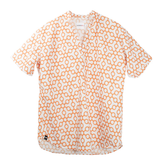 CC0016 Camisa Casual Cuello Mao naranja con blanco manga corta