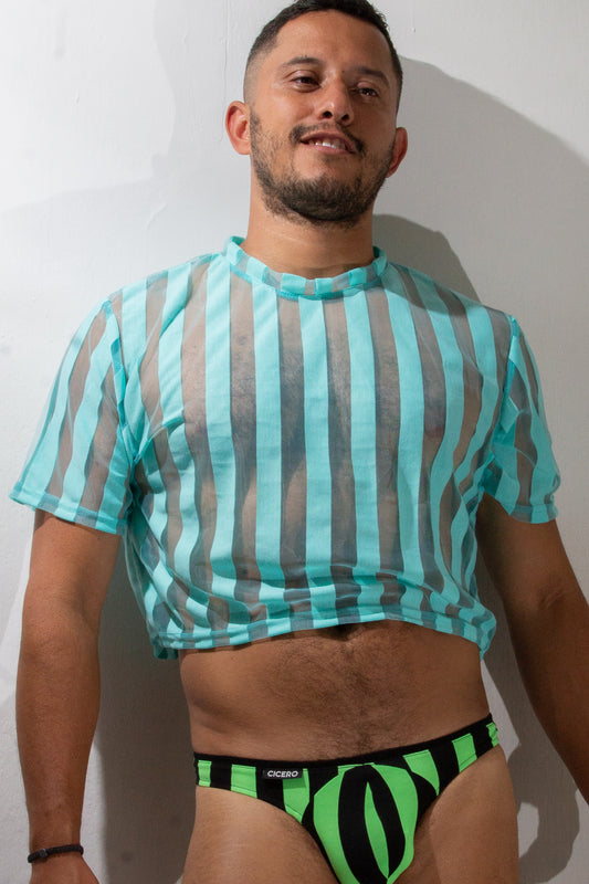 CT0004 Crop top Rayas transparencia Verde Aqua