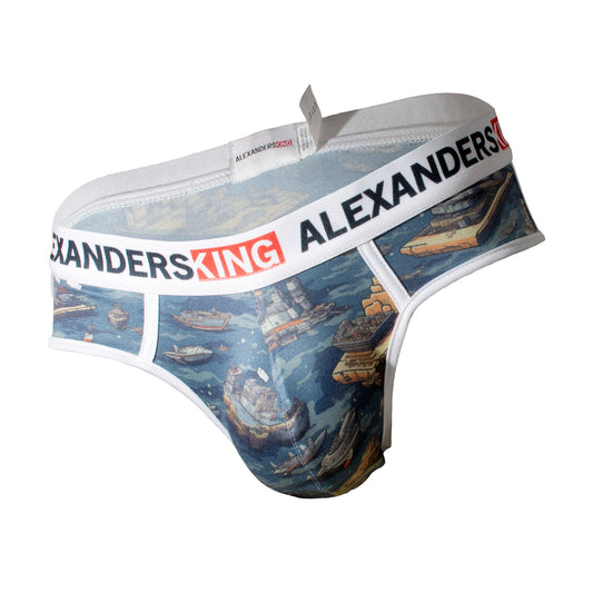 TP0434 brief Bloqueo Naval estapado de Barcos fondo azul skinit