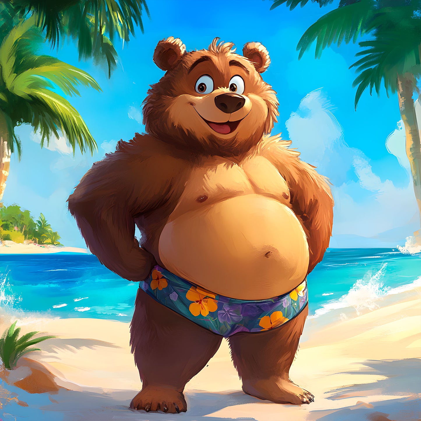 tp0411 Brief Sunny Bear estampado de oso en la playa furroween skinint