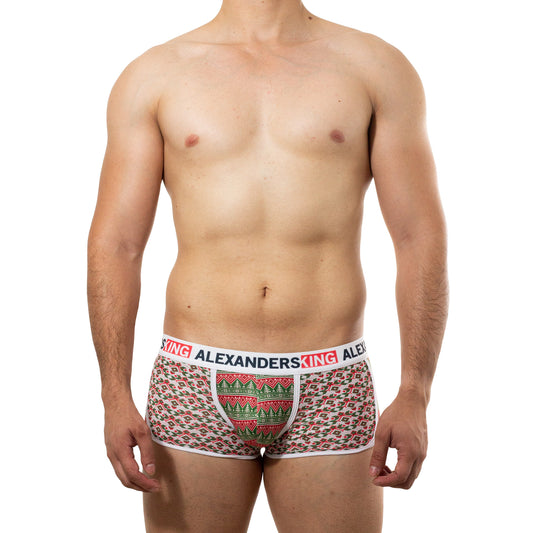 BP0022 Boxer Guirnalda Coqueta sublimado  Pinos verdes y Rojo en fondo beige skinit