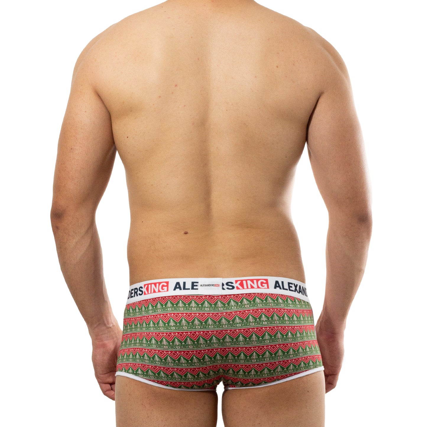 BP0022 Sublimated Flirty Garland Boxer Green and Red Pine Trees on Beige Background skinit