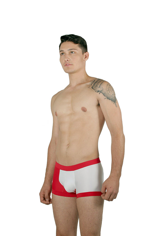 CA0001 - Traje de Baño Short Blanco/Rojo - AlexandersKing Underwear