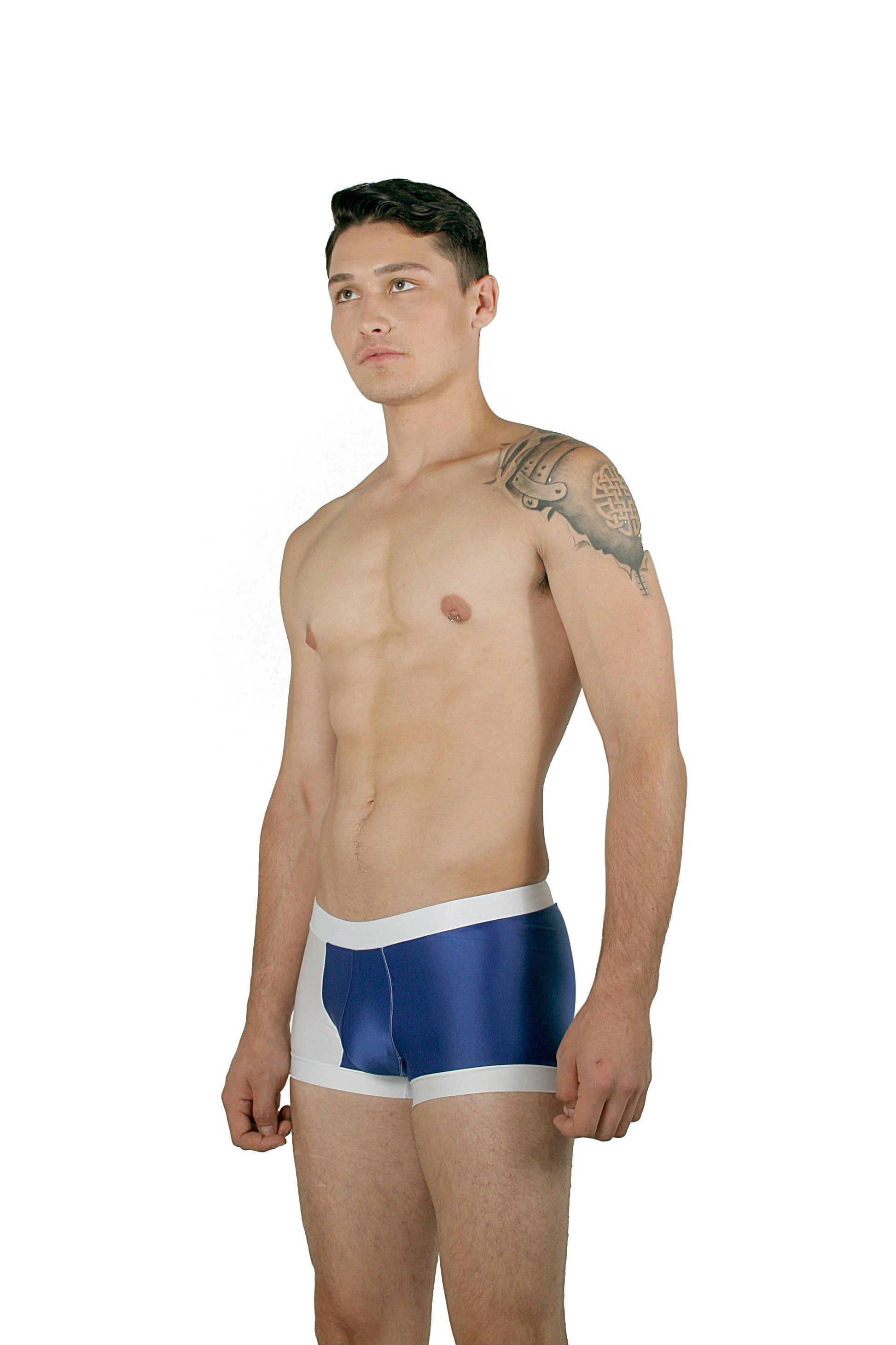 CA0003 - Traje de Baño Short Blanco/Azul Rey - AlexandersKing Underwear