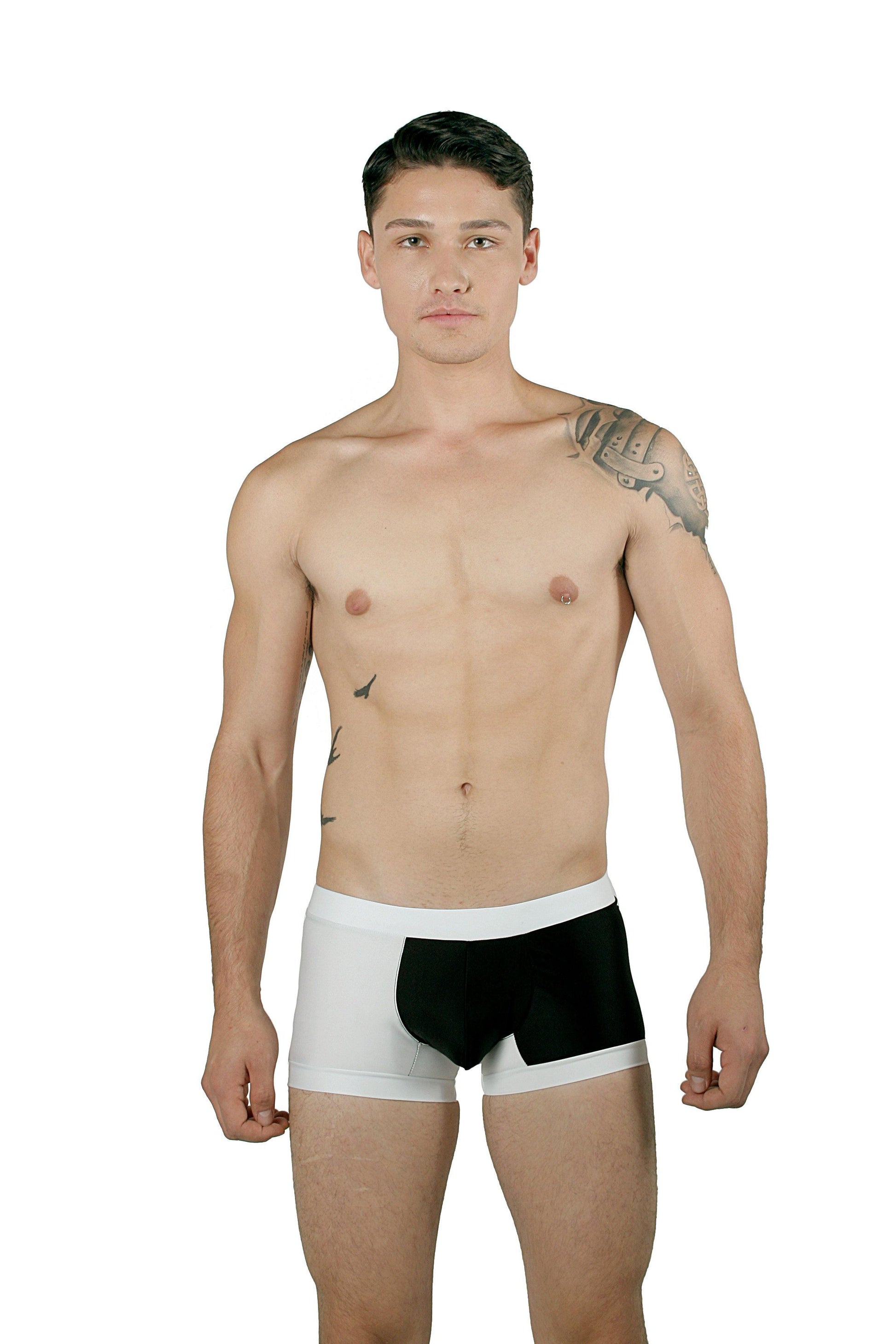 CA0007 - Traje de Baño Short Blanco/Negro - AlexandersKing Underwear