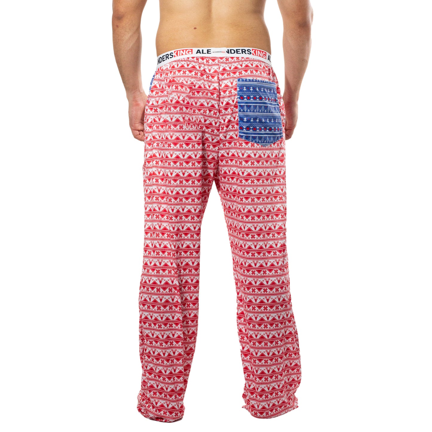 PJ0003 Sublimated Christmas reindeer pajama pants with red reindeer on white background white background