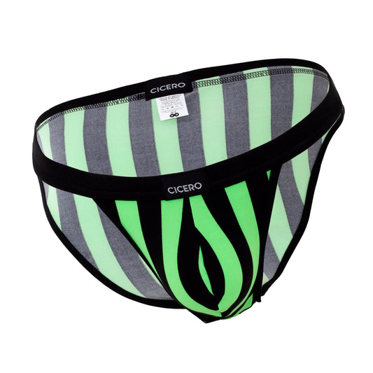 SB0012 Brief bikini rayas negro con verde fosforecente skinit