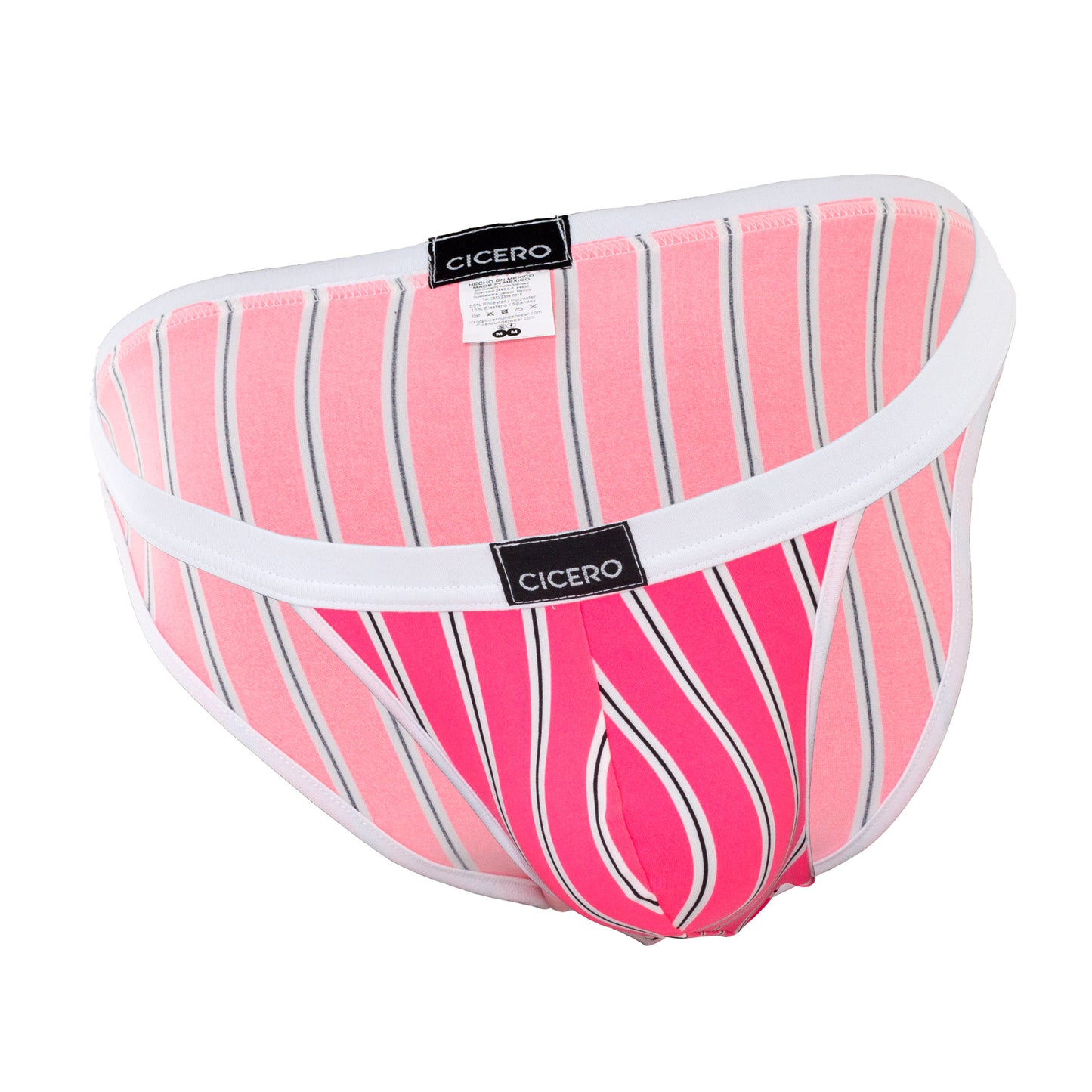 SB0013 Brief neon pink striped bikini with black