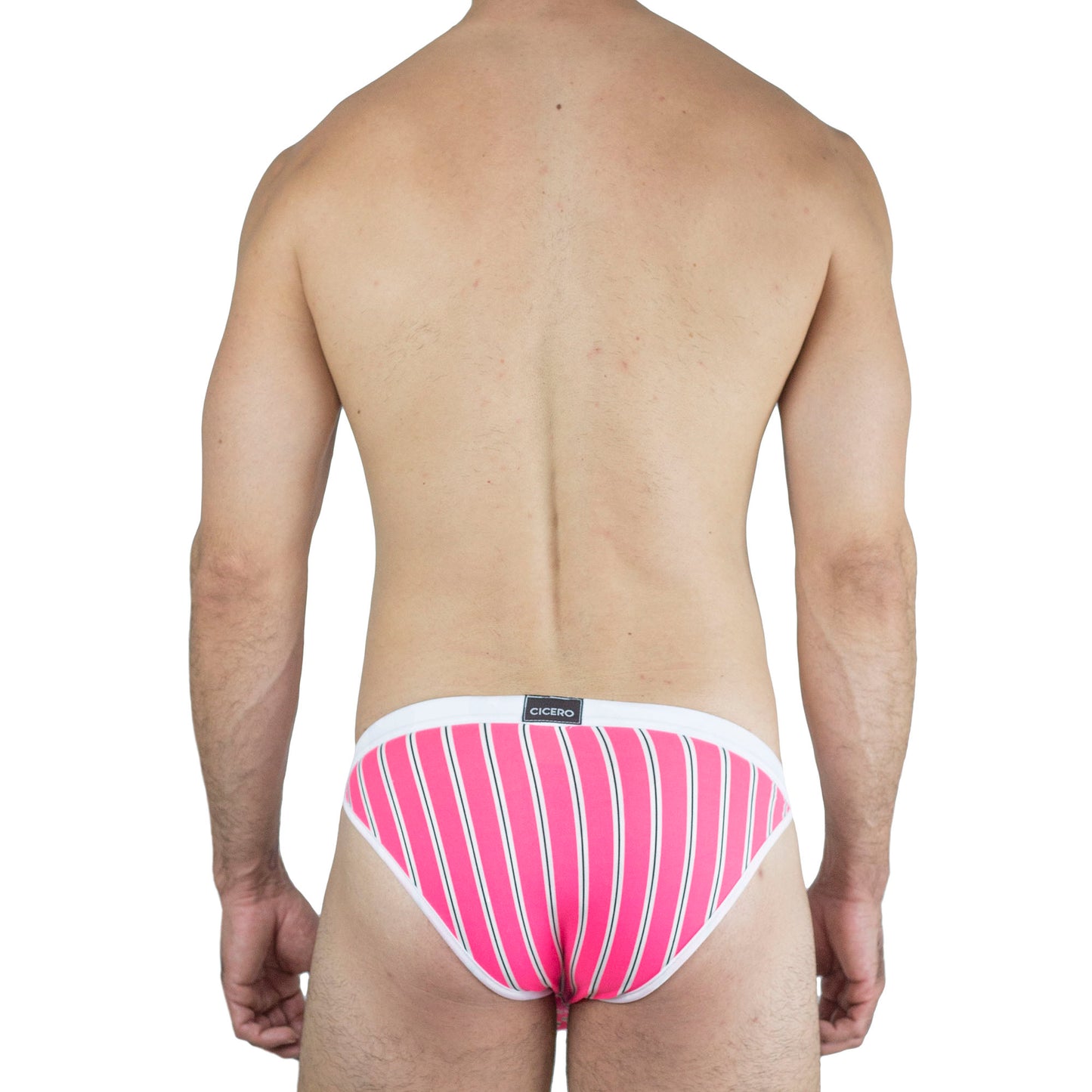 SB0013 Brief neon pink striped bikini with black