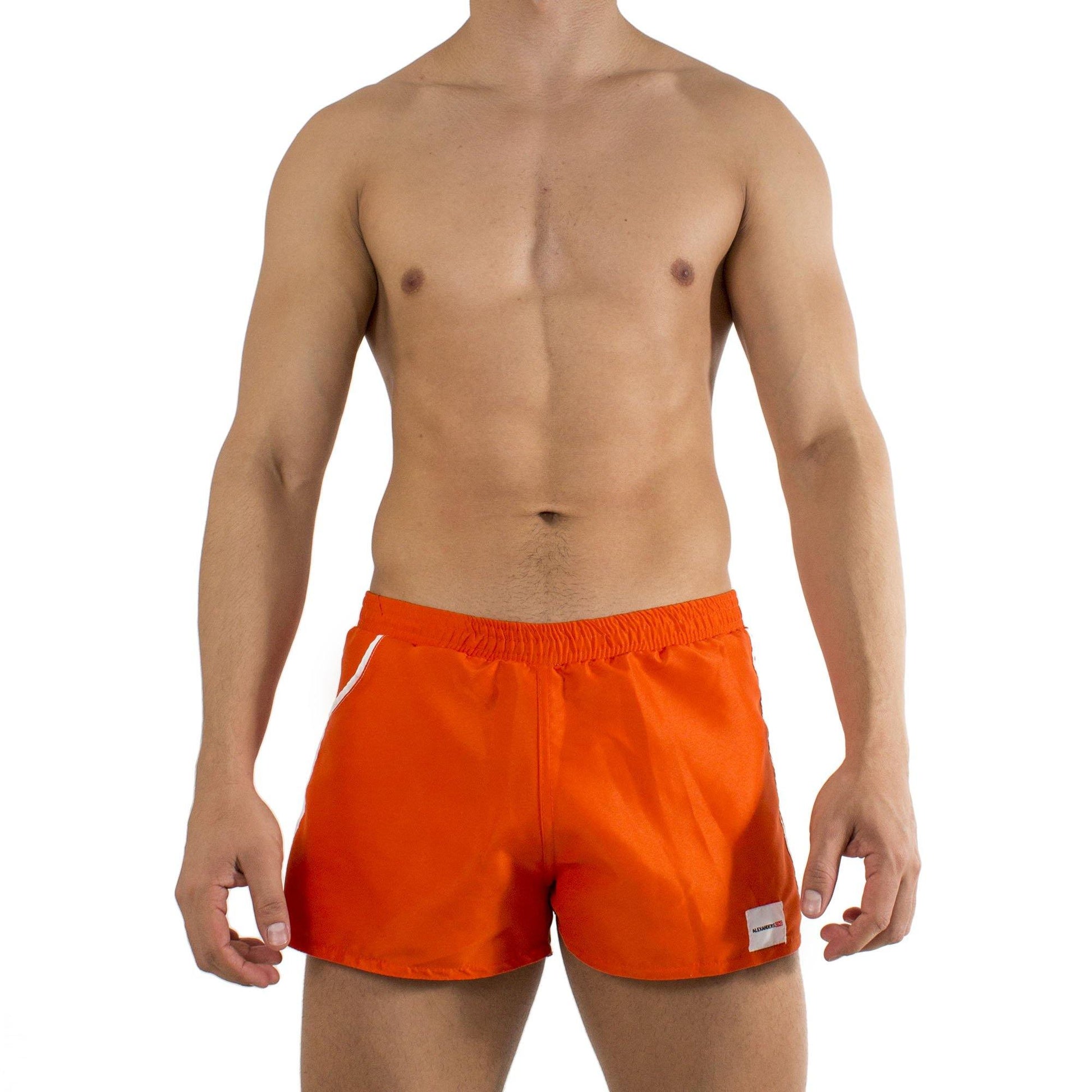 TS0007 - Traje de Ba̱o Short Naranja/Blanco - AlexandersKing Underwear