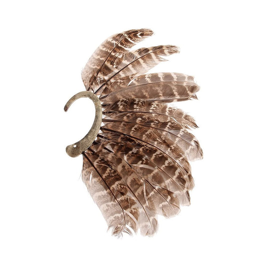 EA0003 Golden earcuff with brown feathers